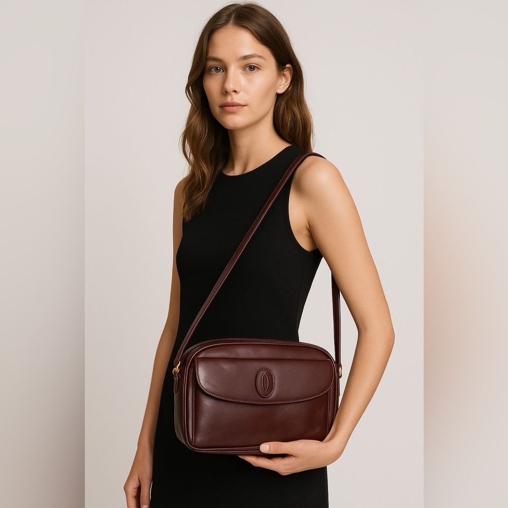 Vintage Cartier Must de Cartier Bordeaux Leather Shoulder Bag